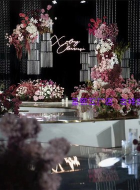 婚庆道具黑色铁艺韶华路引婚礼舞台装饰路引交接区拱门水晶架带孔