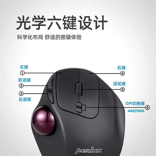 包邮perixx佩锐717无线轨迹球人体工学绘图设计3D可编程办公鼠标