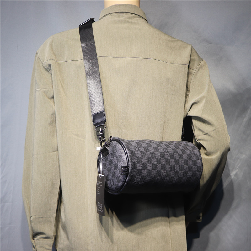 threebox格纹圆筒休闲风单肩包