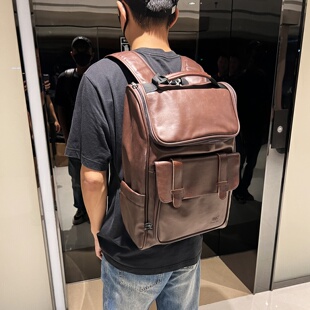 新品韩国潮男士双肩包 日韩真皮质感学生书包 商务通勤旅行大背包