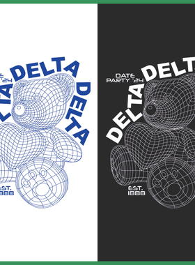 潮牌Y2K风格情侣线框小熊字母烫画贴服饰辅料服装diy白墨烫画2385