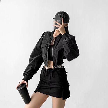 KEYANKETIAN 23104 美式辣妹立领短款外套女设计感双头拉链薄夹克