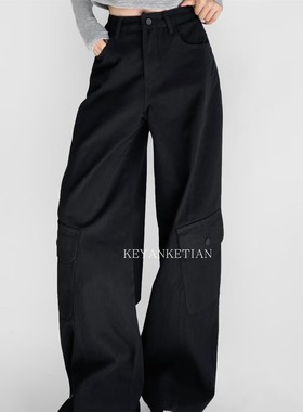 KEYANKETIAN 1057 美式复古弯刀阔腿低腰牛仔裤女宽松显瘦直筒裤
