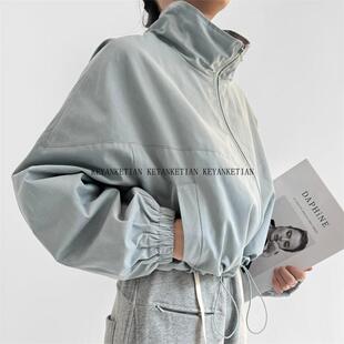 松弛感宽松短款 美式 小外套女抽绳系带立领夹克 24187 KEYANKETIAN