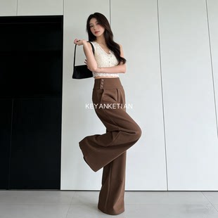 宽松垂坠感显瘦休闲长裤 通勤风高腰毛呢阔腿裤 2093 KEYANKETIAN