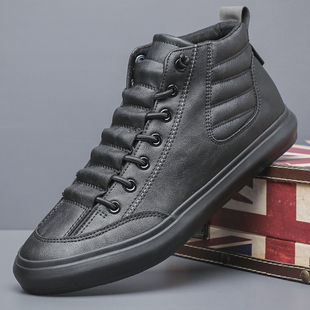 闪步休闲皮鞋秋冬季男士懒人一脚蹬休闲鞋潮流百搭马丁靴高邦男鞋