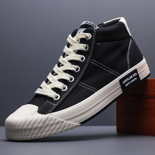 帆布鞋男高帮春秋男款经典休闲板鞋2025新款秋季潮流百搭布鞋黑色
