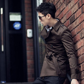 青年帅气男装 新款 双排扣男翻领外套春秋装 男风衣短款 英伦潮流修身