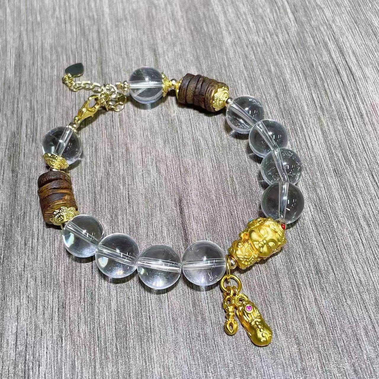diy自制新中式白水晶沉香 木沙金度母 吊坠手串女款串珠手链手饰