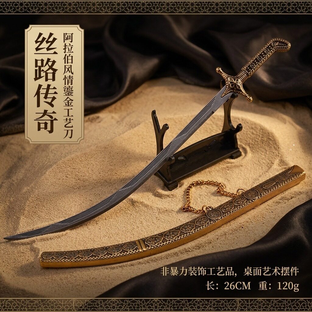 阿拉伯之剑带鞘弯刀合金武器摆件