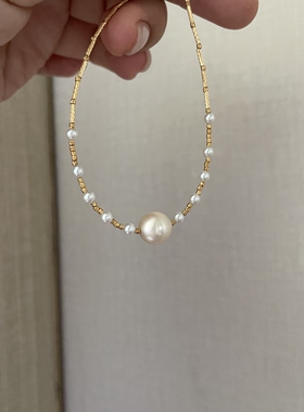 Melisa家天然南洋金珠珍珠项链女款轻奢小众设计感锁骨链颈链