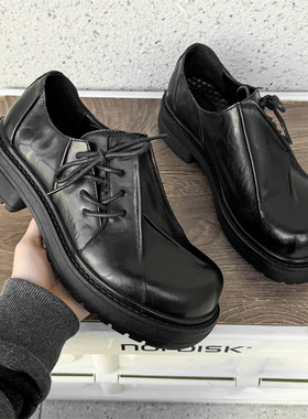 德比鞋黑色内增高厚底翘头皮鞋通勤男女潮鞋英伦风休闲14651-J
