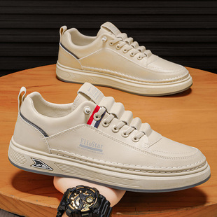 春季男鞋新款透气皮面小白鞋子男潮流百搭一脚蹬运动休闲板鞋潮鞋