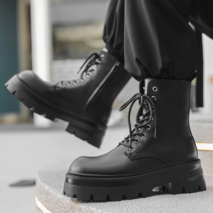 巴黎厚底德比马丁靴男英伦风大头机车靴登山靴欧美高帮鞋 7368
