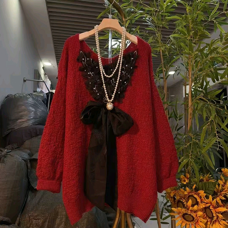 胖MM显瘦立体蝴蝶结针织衫2025冬季新款花朵毛衣大码女装洋气上衣