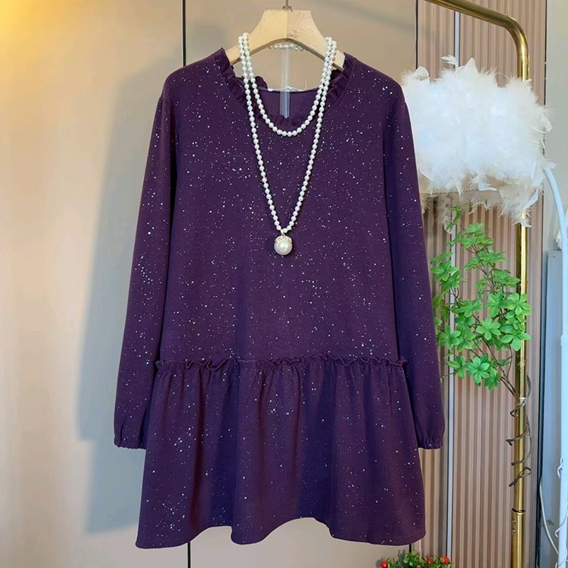 胖妹妹冬季时尚V领中长款打底裙宽松韩版长袖毛织上衣百搭气质潮