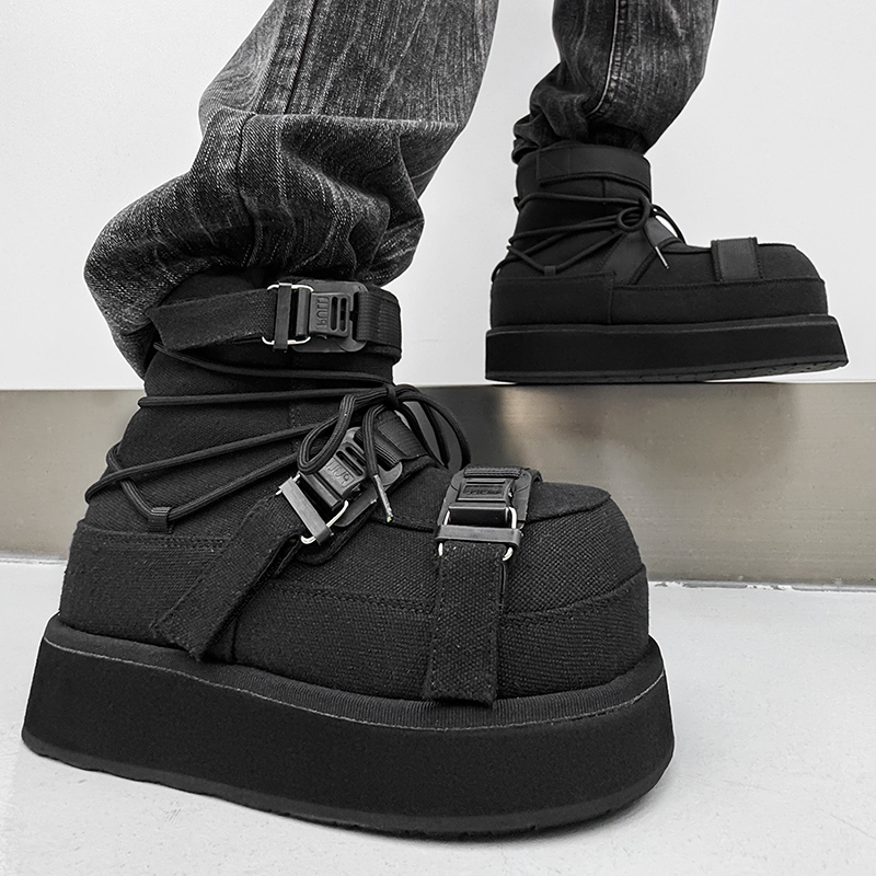 休闲帆布靴轻奢复古厚底工装靴