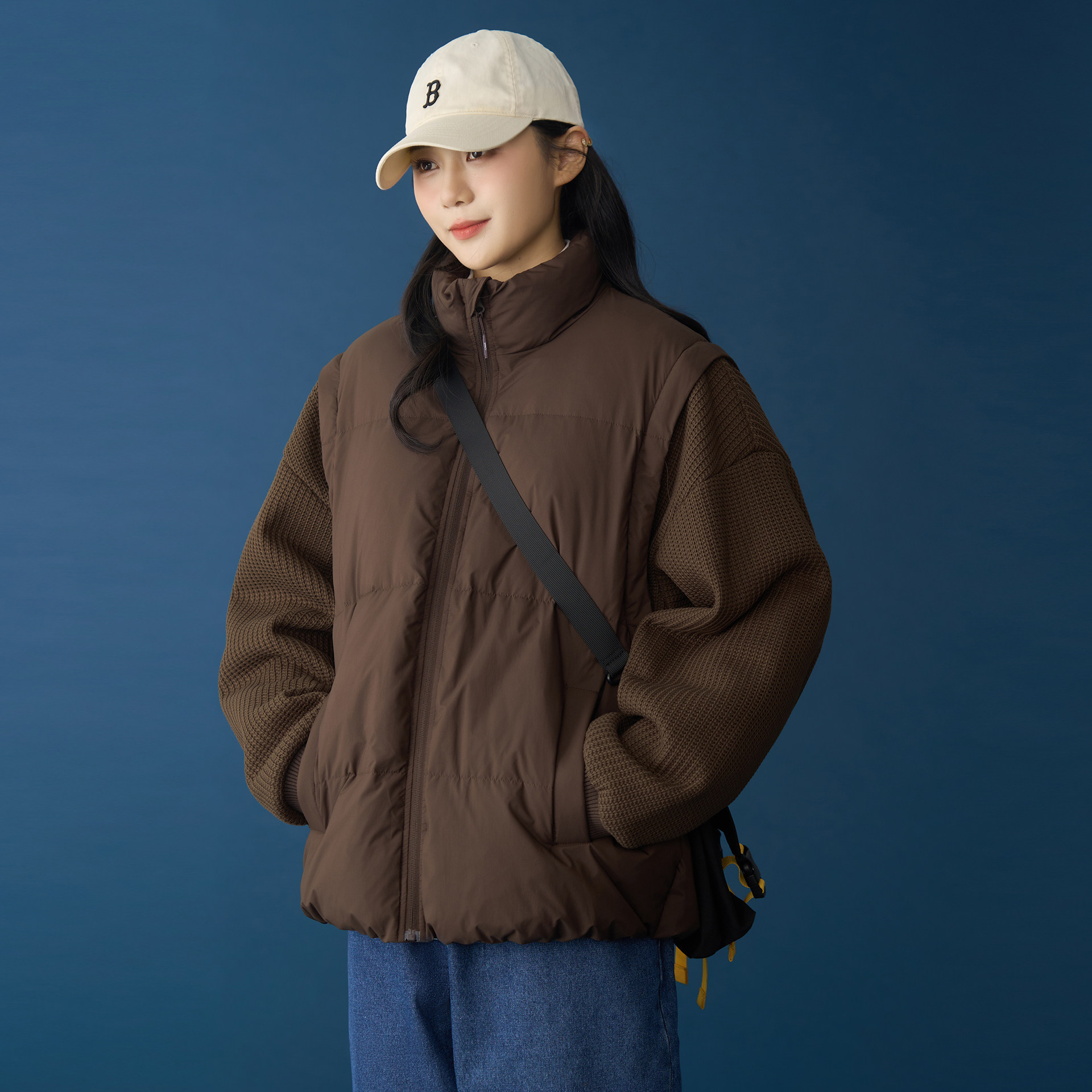 可拆卸袖子90白鸭绒轻薄羽绒服女短款黑色咖色小个子冬季轻便外套