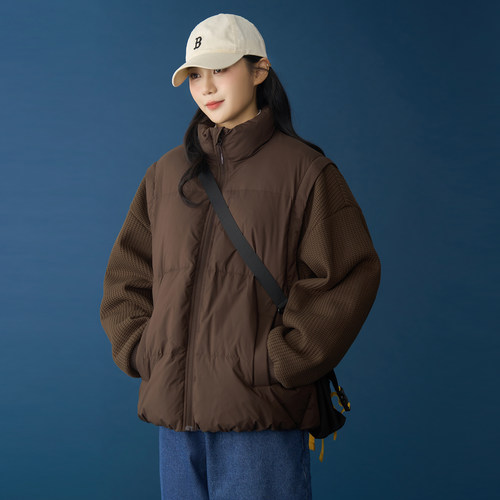 可拆卸袖子90白鸭绒轻薄羽绒服女短款黑色咖色小个子冬季轻便外套