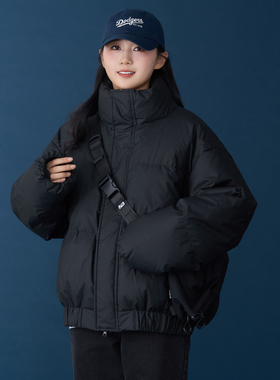 面包服羽绒服女2025冬季新款90白鸭绒立领短款黑色宽松保暖外套