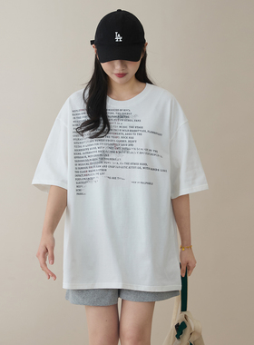 前后小字母白色黑色T恤女2025夏季新款260g纯棉中性宽松短袖上衣