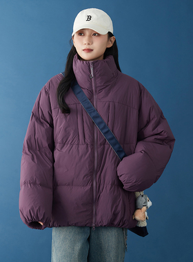 立领短款90白鸭绒羽绒服女2024冬季新款设计感口袋轻盈保暖外套