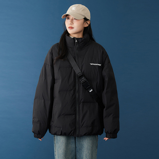 学生男女情侣宽松大码 休闲短款 轻薄外套 新款 黑色轻便羽绒服女冬季