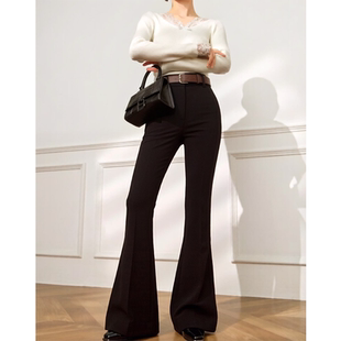 时尚 女高腰提臀显瘦小黑裤 微喇裤 百搭休闲喇叭裤 恩佳专享