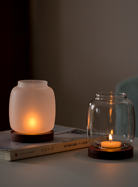 玻璃烛台摆件高端简约防风罩中式复古禅意小蜡烛台座香薰家用装饰