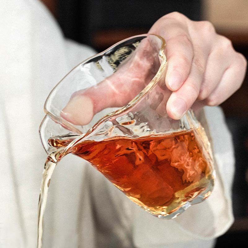 锤纹海棠花玻璃公道杯高硼硅分茶器功夫茶具精美花形匀杯精品茶器