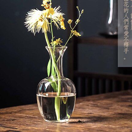 国风宋代美学花瓶 中式复古透明玻璃插花水瓶茶室摆件 禅意茶道花