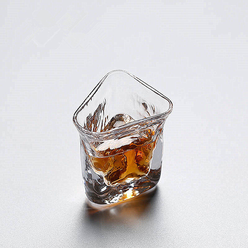 日式三角锤纹玻璃品杯手工耐热玻璃透明水晶品茗杯
