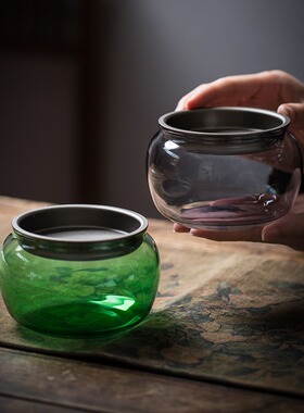 玻璃建水茶洗水盂壶承干泡台锡合金盖日式琉璃茶渣缸茶桌倒茶水台