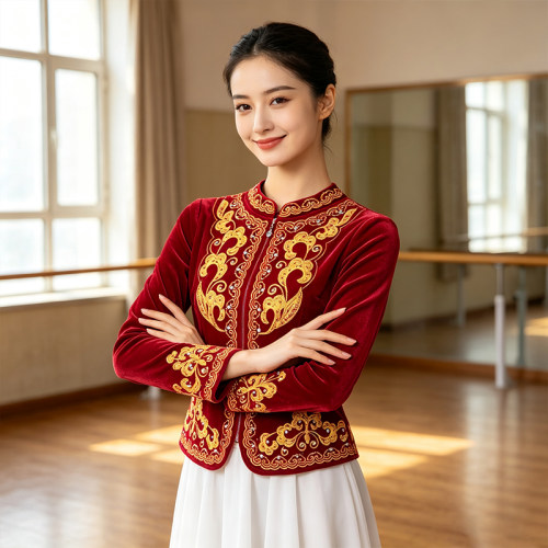 天山美翼金丝绒绣花维族舞上衣