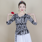 新疆舞蹈演出服民族特色艾德莱斯印花款 服饰维族广场舞上衣 七分袖