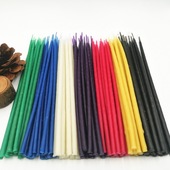 天然蜜蜡 7色古典细长蜂蜡蜡烛 红绿黄黑白蓝紫 古法手工浸制烛台