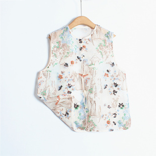 新中式小花朵刺绣圆领夏装马夹女欧根纱时尚微透薄款叠穿兰亭马甲