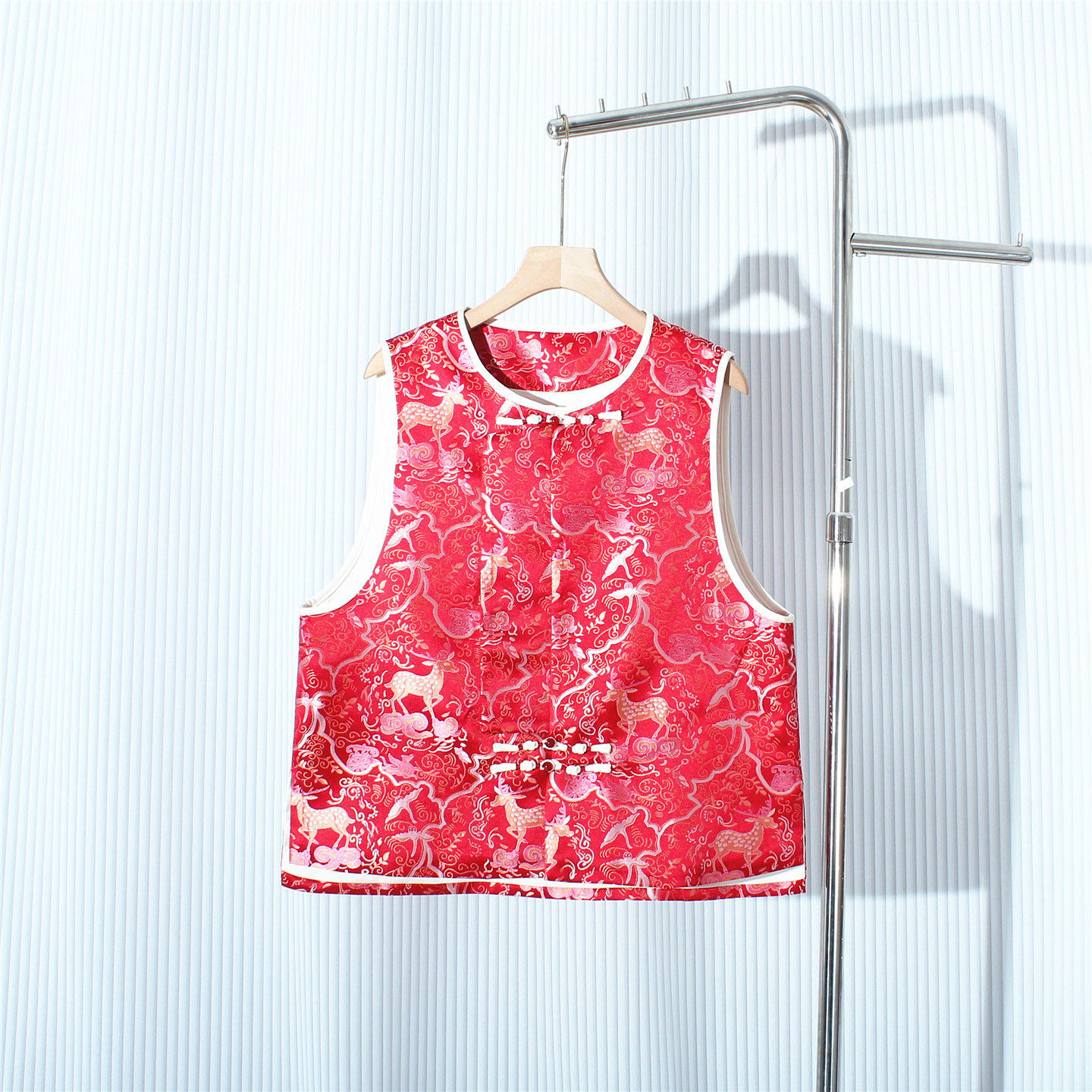 马上红运复古提花新中式马甲背心女2026春红色新年款轻国风上衣