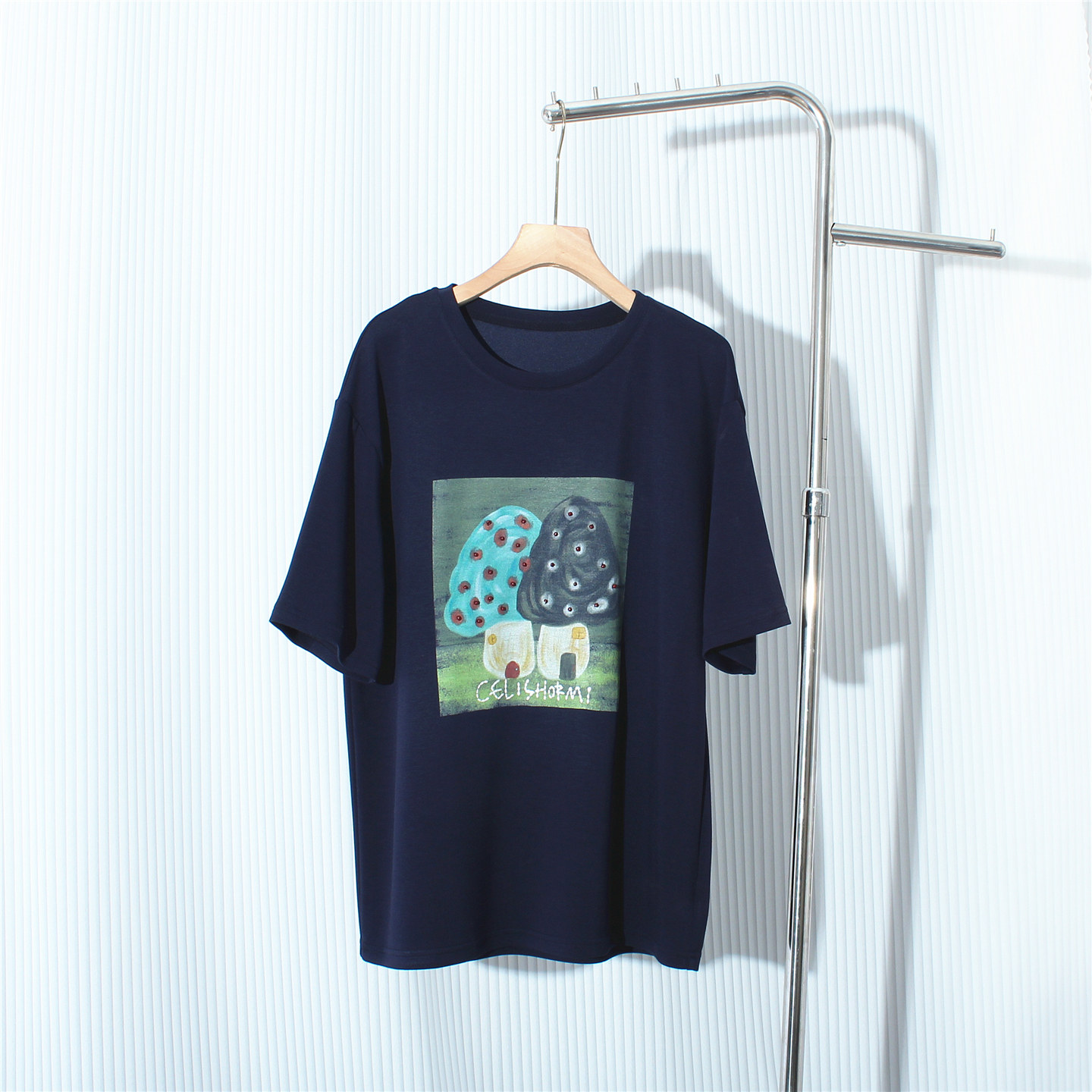 欧洲站26春夏潮牌时尚印花蘑菇屋钉珠短袖T恤女大码显瘦百搭上衣