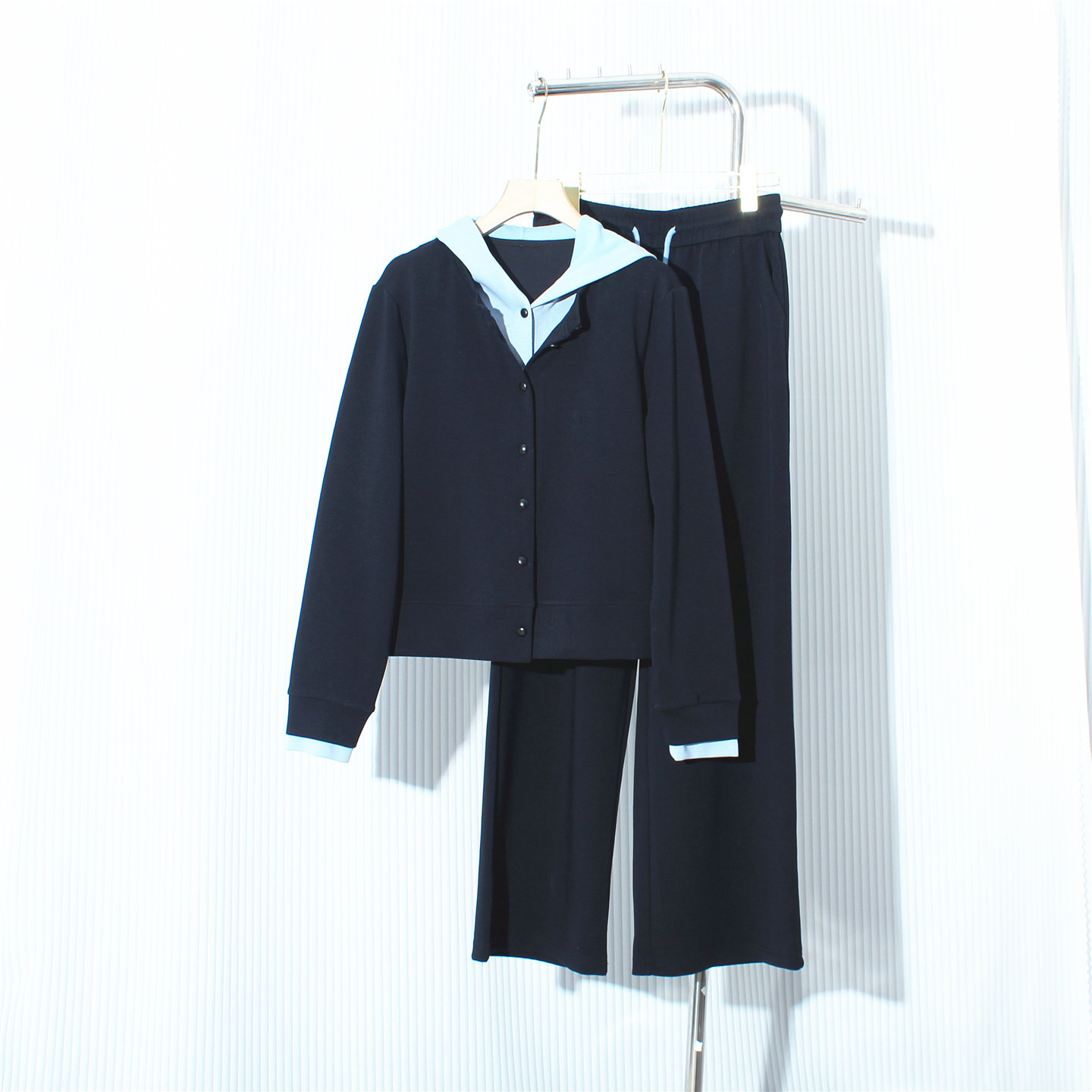 欧货2026春夏新款女装连帽卫衣套装百搭休闲运动阔腿裤假两件套装