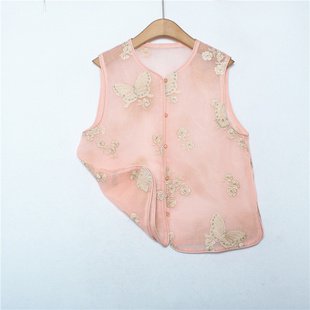 重工刺绣蝴蝶欧根纱新中式马甲2025新款质感上衣夏季薄款叠穿坎肩