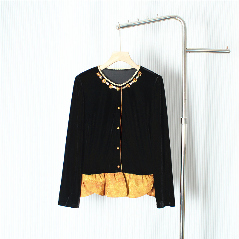 真丝丝绒领口重工钉珠衬衫洋气下摆拼接烫金百搭显瘦长袖上衣外套,女装/女士精品,真丝上装,淘宝优惠券,粉丝福利购,淘宝优惠卷