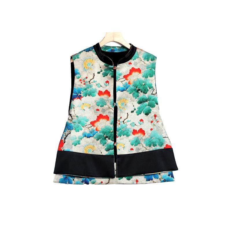 双面穿复古提花马夹气质立领