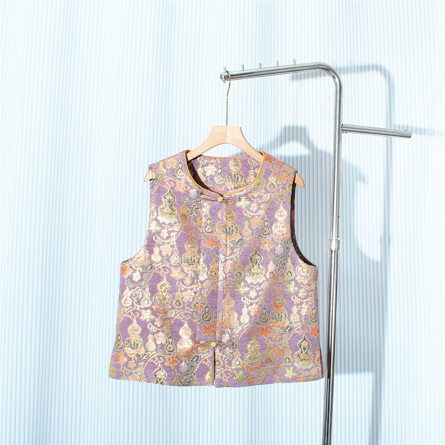 新中式盘扣圆领马甲外搭女装春秋季复古国风葫芦提花百搭马夹上衣