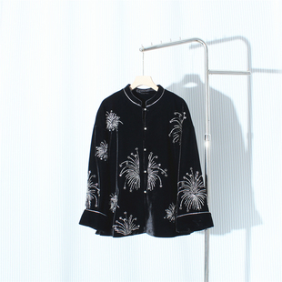 欧洲站2026春新中式国风手工钉珠蝴蝶烟花丝绒外套女宽松气质上衣