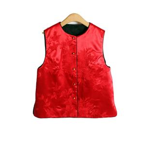 新中式国风提花缎面马甲女新款喜庆红色叠穿坎肩背心两面穿马夹女