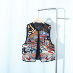 高品质新中式国风彩色麒麟祥云刺绣马甲外套女复古坎肩背心上衣女