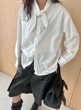 设计感立领衬衣新品衬衫秋季上衣85168领结2025长袖时尚休闲小