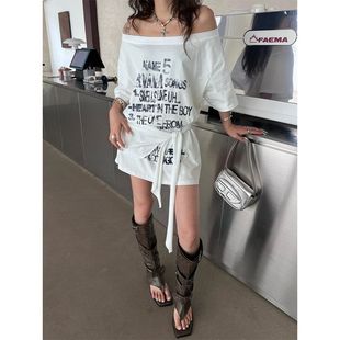 ANAN&ANNA夏季 T恤收腰一字領(lǐng)字母印花潮流上衣83969 純棉女式 新品