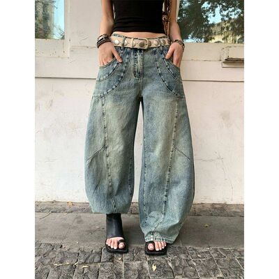 渐变色新款N8009弯刀压褶水洗裤